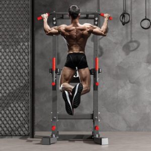 soges Pull Up Bar Dip Station, Power Tower with A Backrest, Adjustable Height Pull Up Bar Stand, Multi-Function Home Gym Strength Training