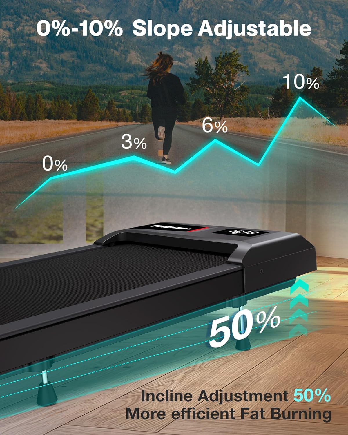 COZYINN 10% Incline Walking Pad - 2.5HP 4MPH/7.6MPH 265/340+lb Capacity Treadmills for Home, Portable Foldable Adjustable Incline Treadmill with Wide Running Area, Mute Control, Works with KINOMAP - Image 3