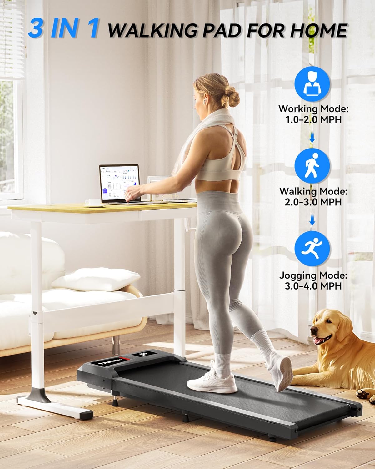 Walking Pad with 10% Incline, Walking Pad Treadmill for Home and Office, Portable Under Desk Treadmills 320/265 lbs Capacity, APP & Remote Control - Image 2