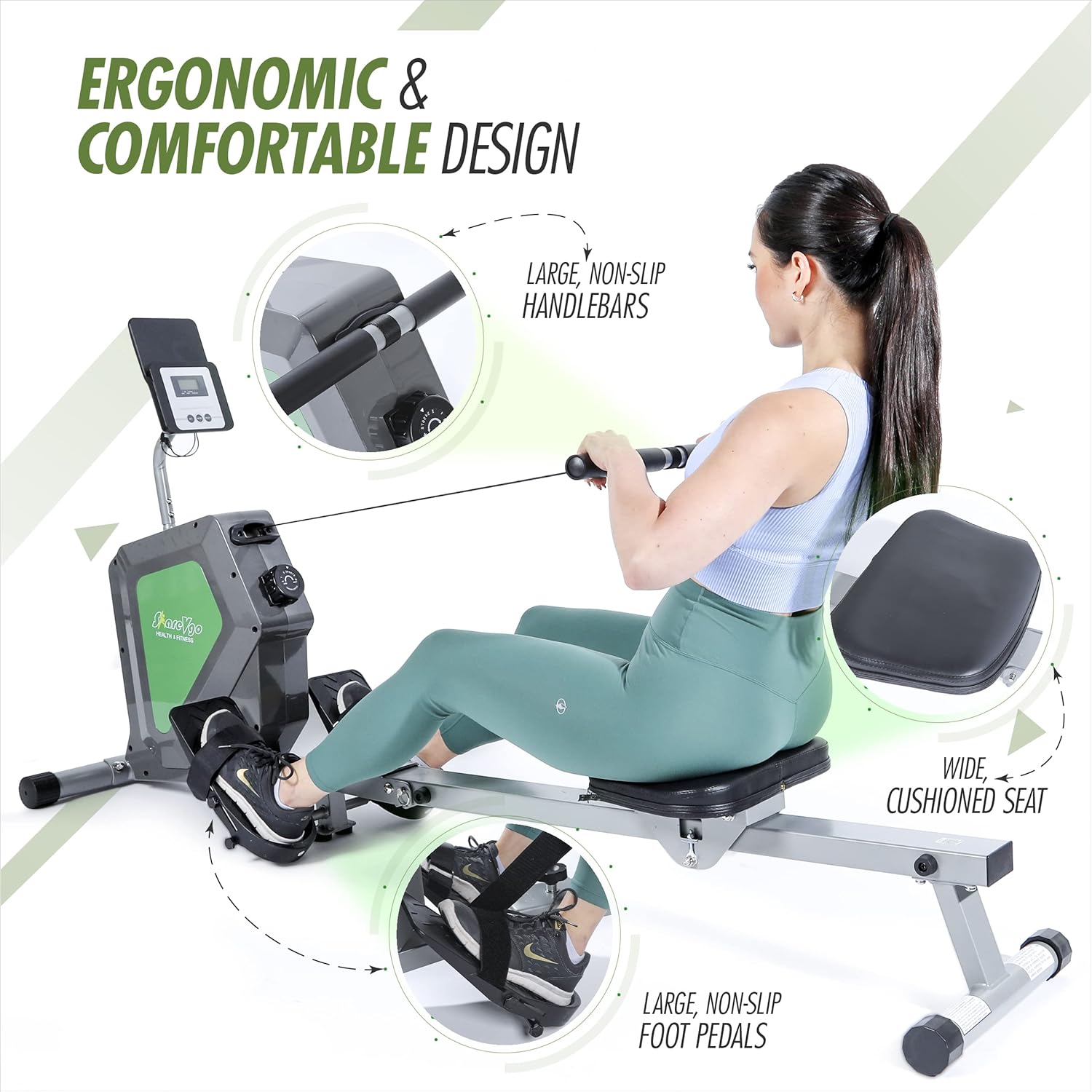 ShareVgo Smart Home Rowing Machine Bluetooth Compact Foldable Magnetic Rower with Fitness APP, Max Weight 285lbs Ergometer - SRM2000 - Image 2