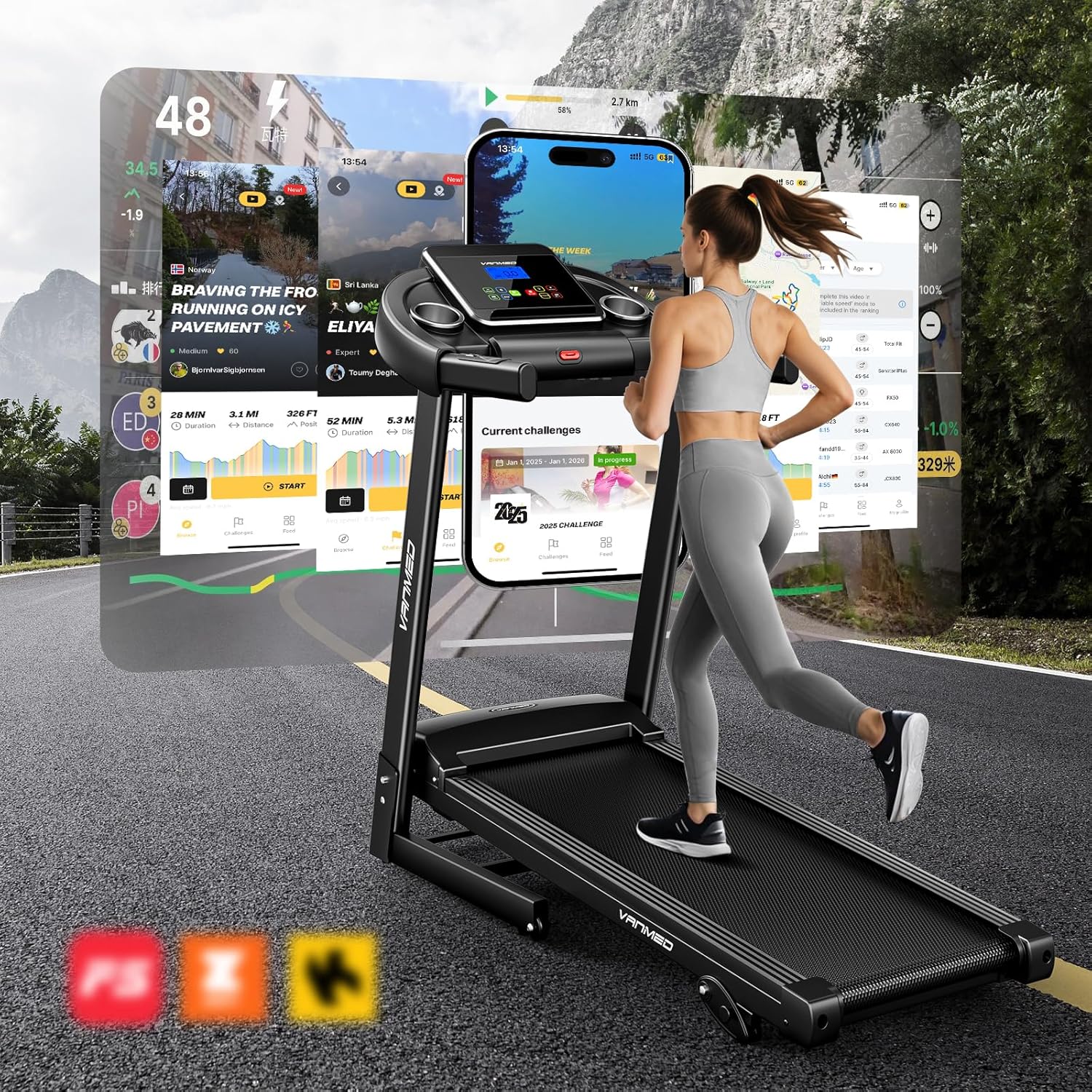 Treadmill for Home, 3-Level Manual Incline, 3.25HP Walking Jogging Running Machine, 320LBS Weight Capacity, 7.6 MPH Max Speed, Compact Portable Treadmills for Home Small/Office - Image 6