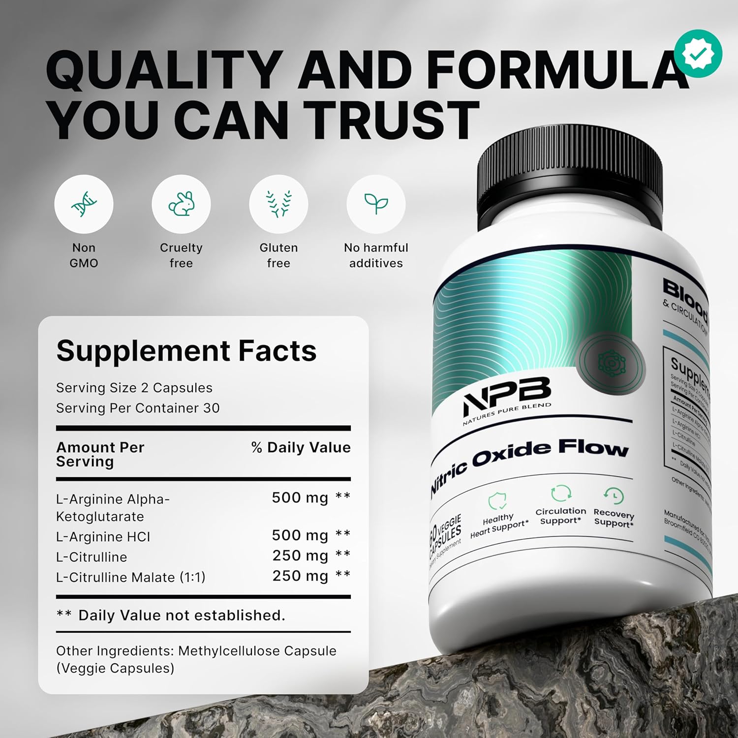Nature's Pure Blend Nitric Oxide Supplements for Men – L-Arginine L-Citrulline – Heart Support & Flow Circulation Booster – 1500MG L Arginine and L Citrulline, Preworkout, Bodybuilding - Image 2