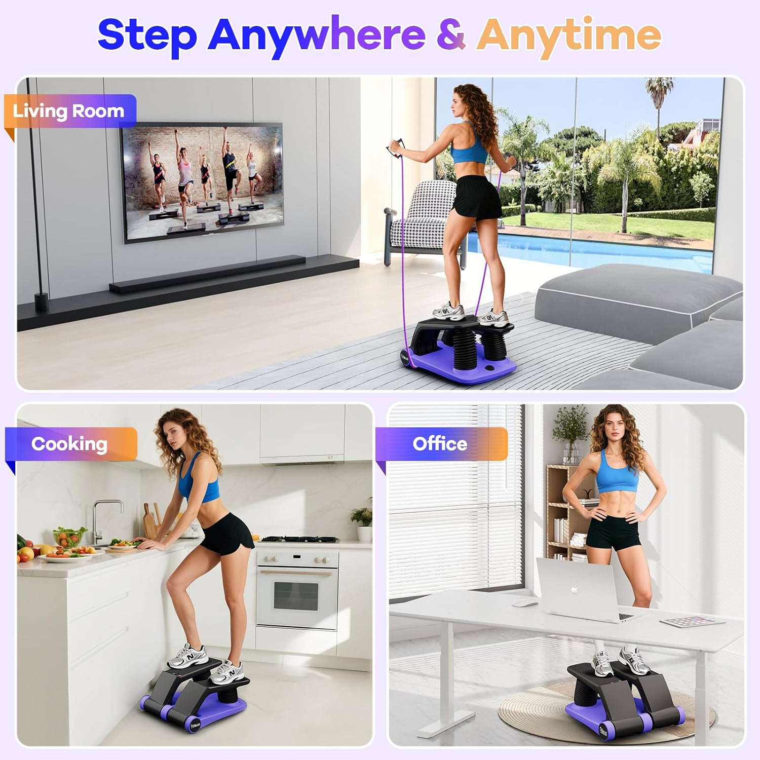 Air Compression Resistance Stepper – Adjustable Mini Stair Climber for Home Cardio Workout, Portable Stepper Machine with LCD Display, Non-Slip Pedals & Resistance Bands (Blue and Black) - Image 9