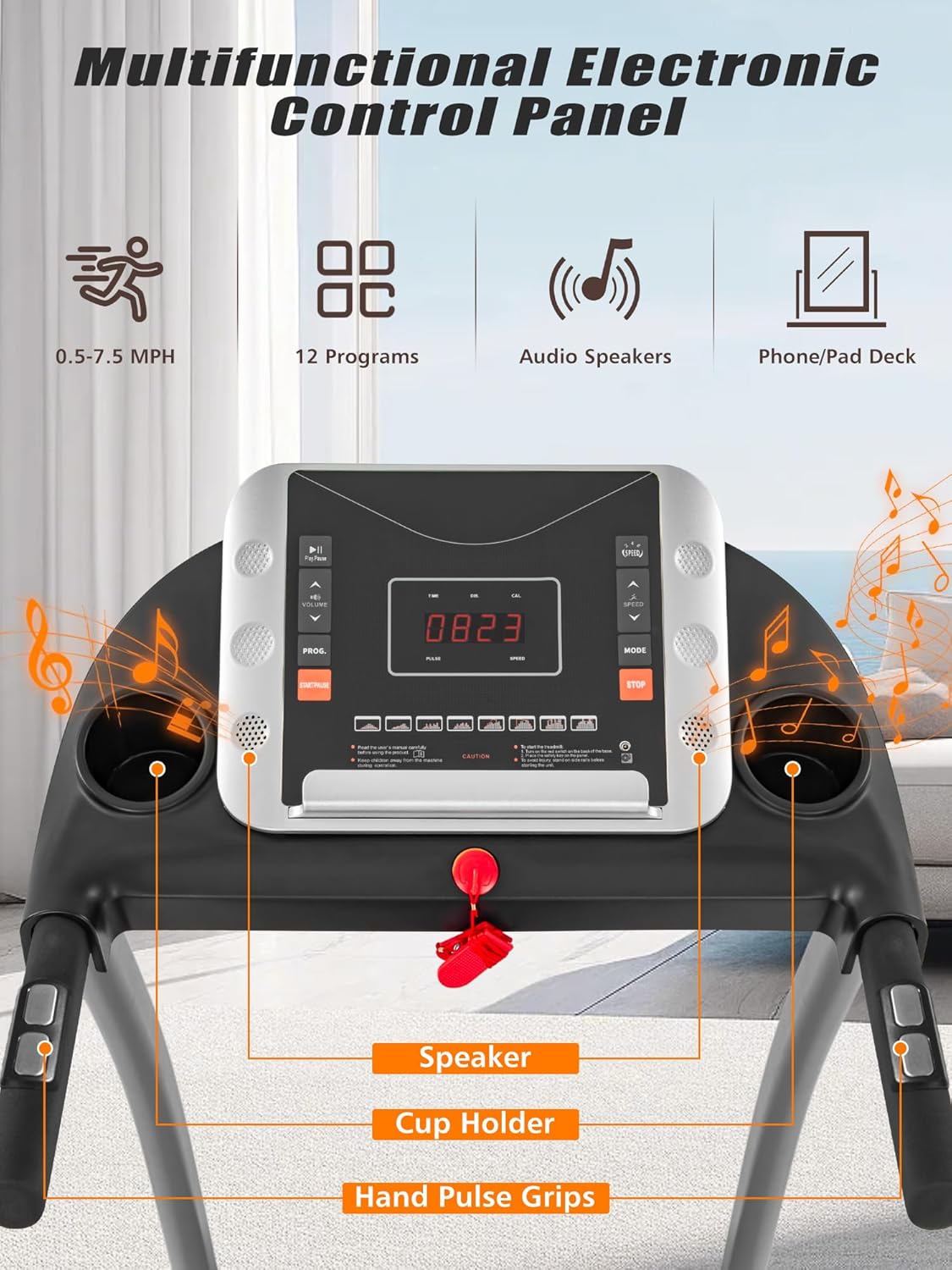 Merax Treadmills for Home,Foldable Treadmill with Incline, 300LBS Capacity Motorized Treadmills for Running Walking Exercise,3.0HP Quiet Treadmill Machine for Home with Heart Rate Sensors & Speaker - Image 2