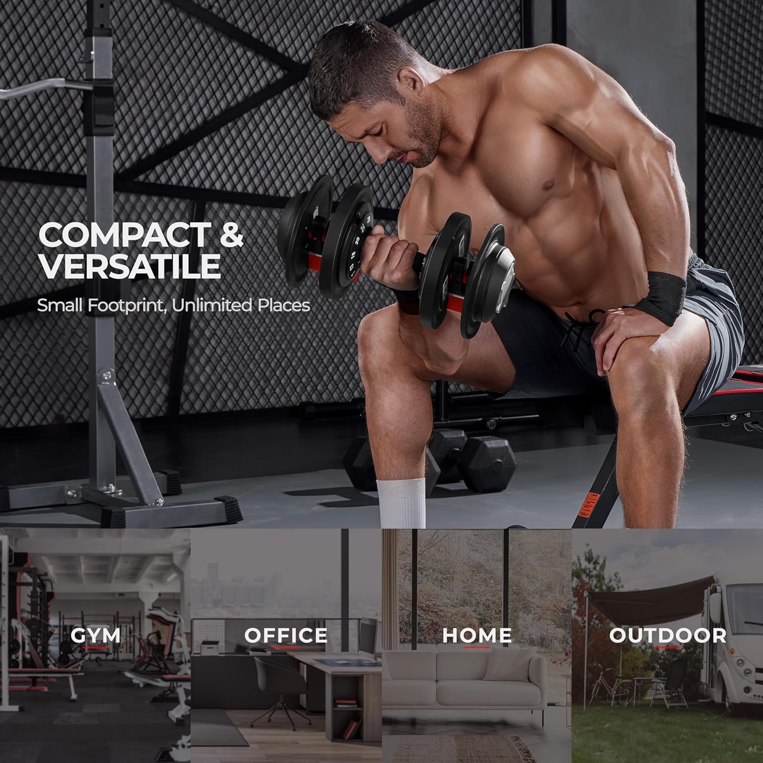 Yaheetech Adjustable Dumbbell Set 28/40/52.5/90LBS Adjustable Dumbbells Fast Adjust Dumbbell Weight Set with Anti-Slip Handle and Tray for Men/Women Home Gym Strength Training Equipment Single/Pair - Image 8