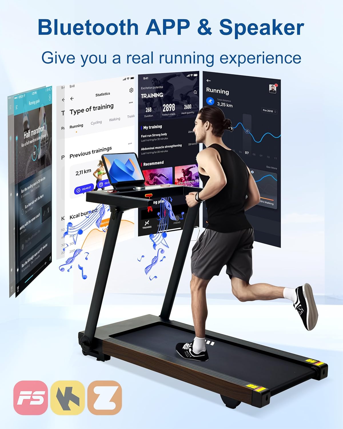 Foldable Treadmill with Auto Incline - 4 Hp 18.9 Inch Wide Treadmills for Home Seniors, 400 Lb Capacity, Backlit Knob Led Display, Shock Absorbent, Bluetooth App and Speaker, 12 Mph Speed - Image 6