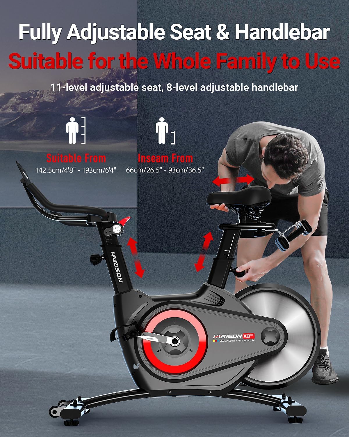 HARISON Semi-Commercial Exercise Bike 400 lbs Capacity, Magnetic Stationary Bikes for Home Gym with Bluetooth & Tablet Holder & Comfortable Seat Cushion - Image 7