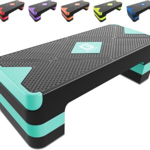 Aerobic Exercise Step, Adjustable Aerobic Stepper for Exercise, Workout Step Platform for Step Up, 26.5″ Step Deck with 4” 6” 8” Adjustable Height Risers, Women Home Gym Cardio Fitness