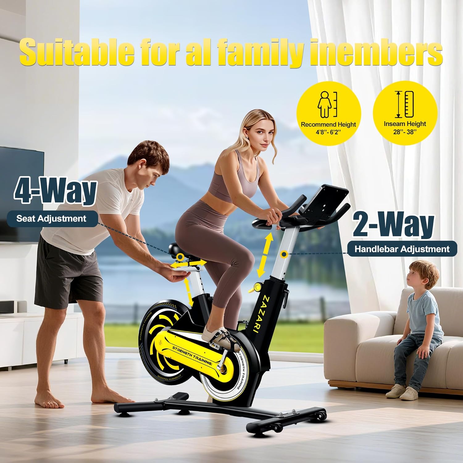 Semi-Commercial Exercise Bike 350 lbs Capacity, Magnetic Stationary Bikes for Home Gym with Multi-Grip Handlebar, Comfortable Seat, Silent Belt Drive, Rear Flywheel & Tablet Holder - Image 6