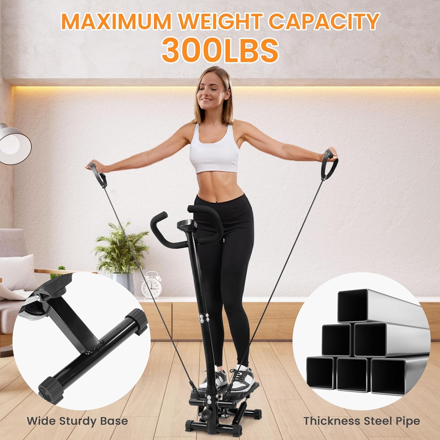 Steppers for Exercise, Stair Steeper with Resistance Bands, Portable Stepper Capable of Full-Body Exercise, Low Noise and Smooth, Bear 300 lbs - Image 5