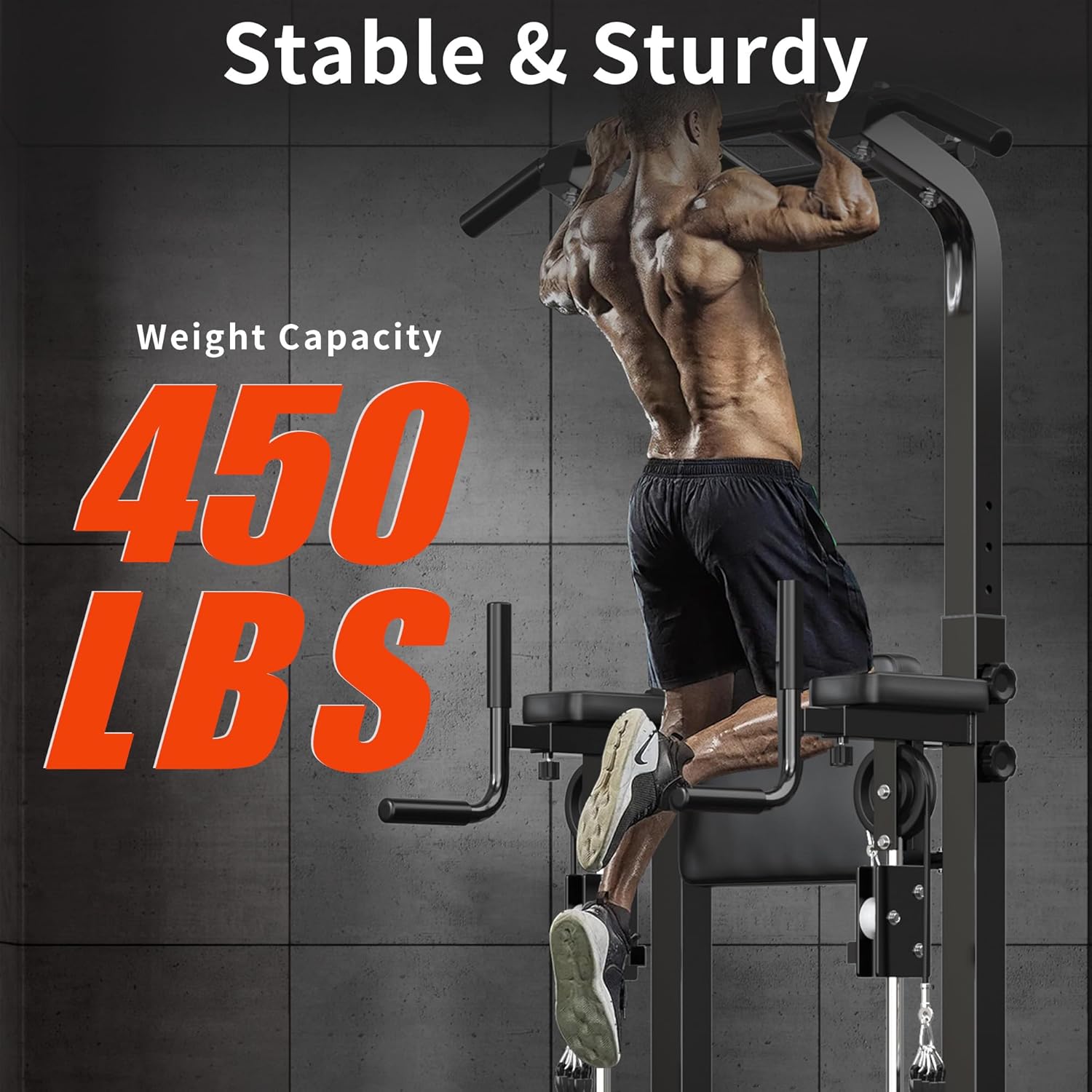 SogesHome Power Tower Pull Up Bar Station,Height Adjustable Dip Stands,Workout Equipment for Home Gym Strength Training Fitness Exercise - Image 3