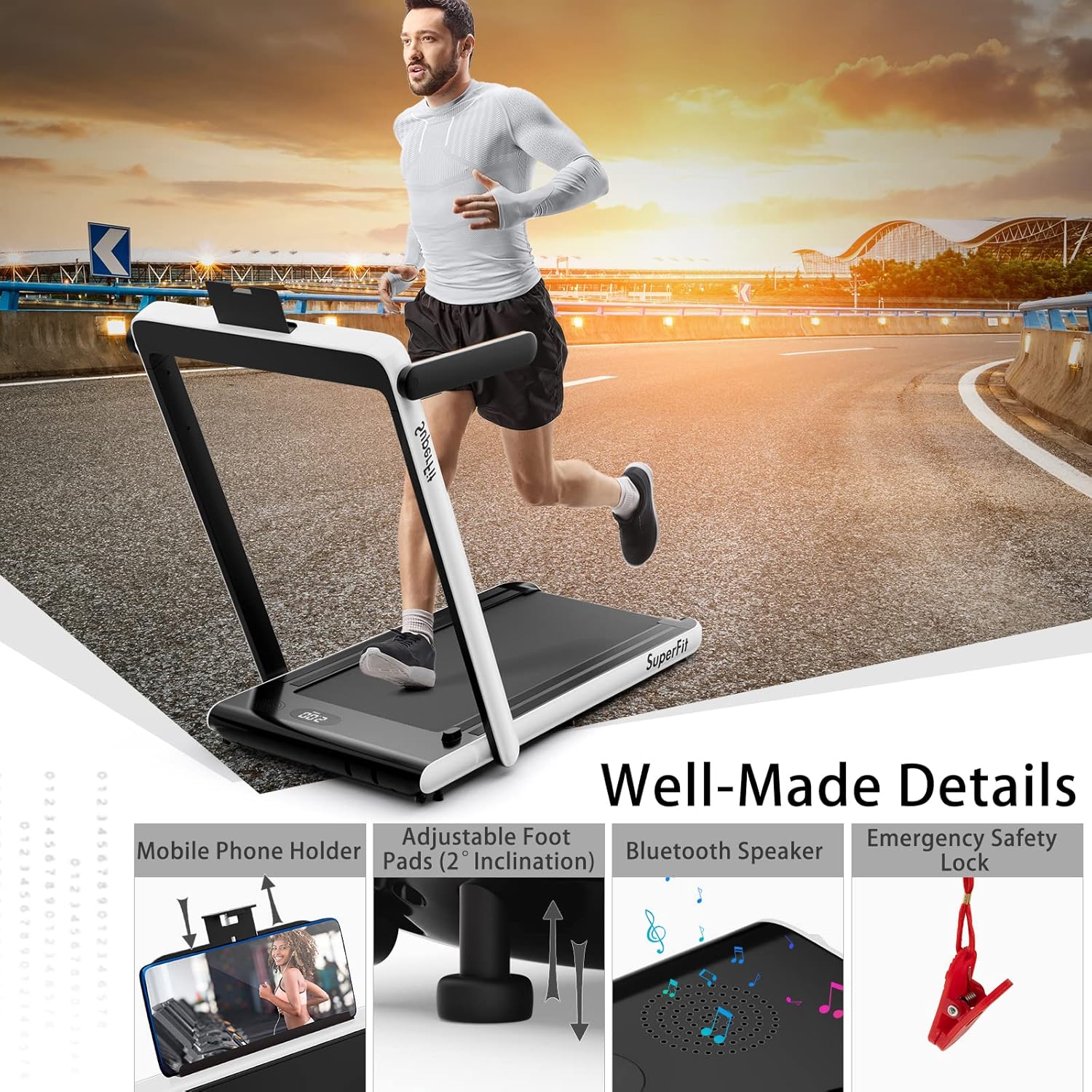 Goplus 2 in 1 Folding Treadmill, 2.25HP Superfit Under Desk Electric Treadmill, Installation-Free with Remote Control, APP Control and LED Display, Walking Jogging for Home Office - Image 7