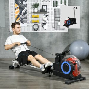 Soozier Water Rowing Machine for Home, Foldable Rower Machine with Adjustable Resistance, Wheels, LCD Monitor and Tablet Holder, 264lbs Weight Capacity