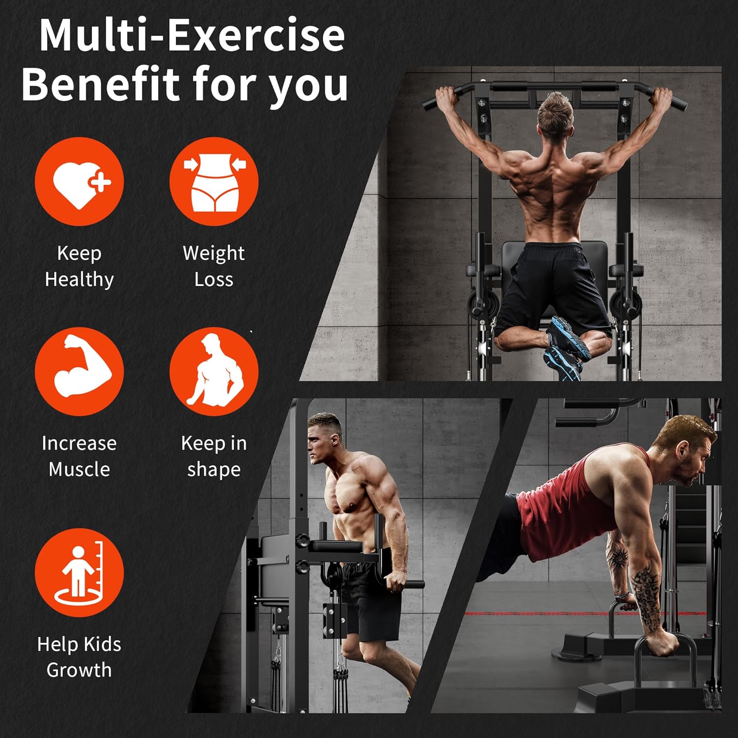 SogesHome Power Tower Pull Up Bar Station,Height Adjustable Dip Stands,Workout Equipment for Home Gym Strength Training Fitness Exercise - Image 4