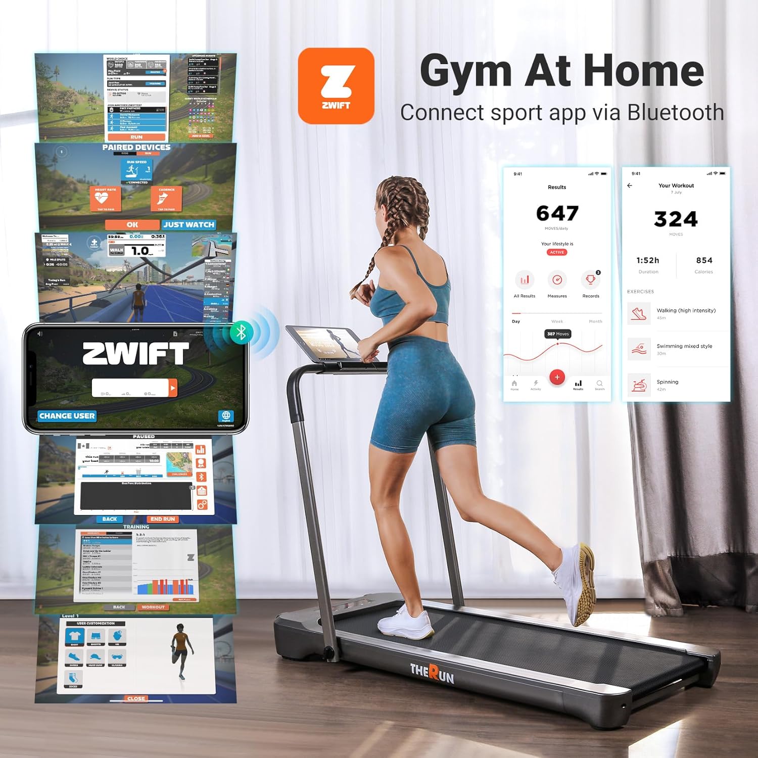 THERUN Walking Pad Treadmill, 3.0 HP Under Desk Treadmills, 2 in 1 Portable Treadmill for Home, Walking Pad with Handle Bar, 18" Widened Running Belt, 350 lbs Capacity with App Connection, Remote - Image 4