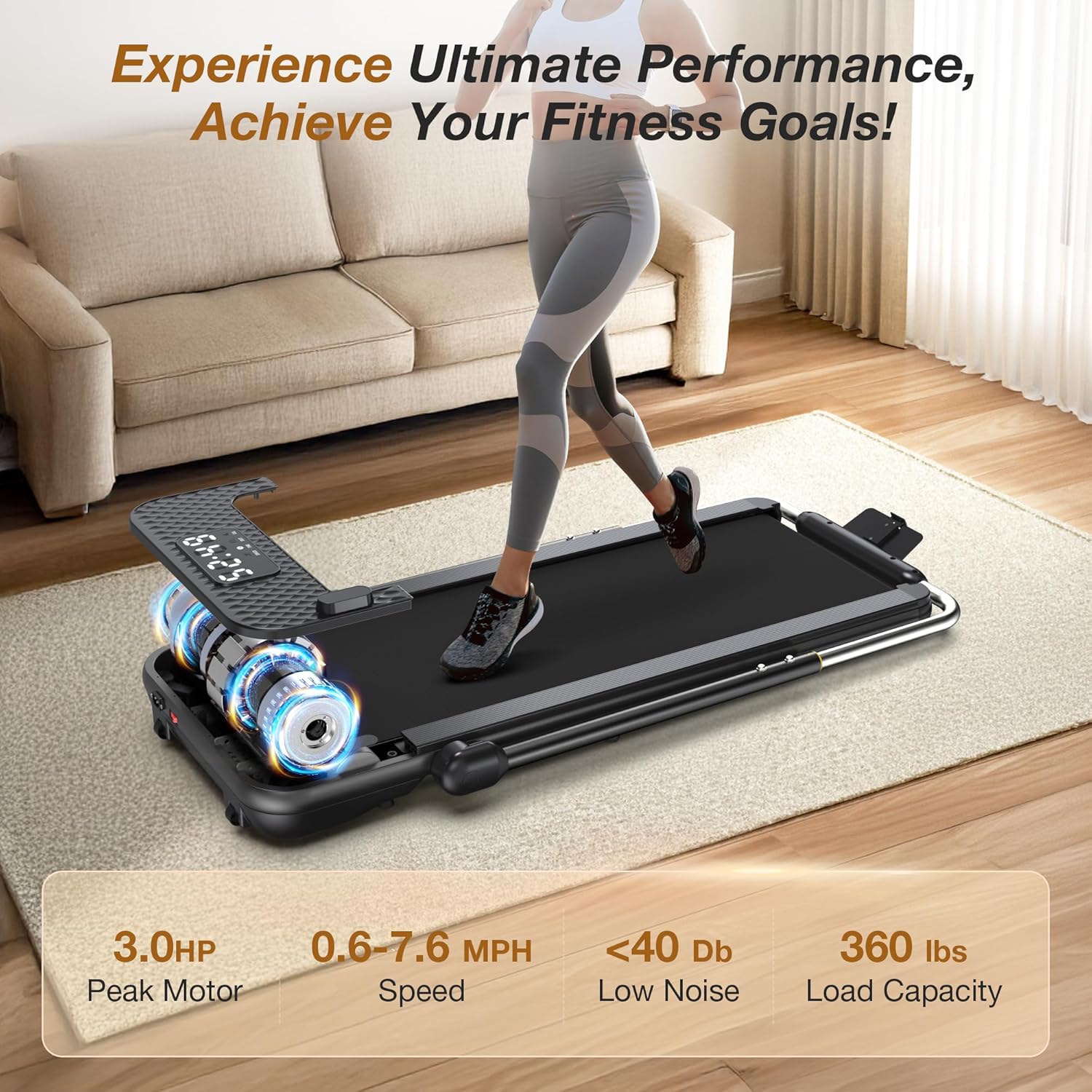 WELLFIT 10% Incline Foldable Walking Pad Treadmill with Handle Bar for Home, 360 LBS Capacity, 7.6MPH Max Speed,Wide Shock Absorbing Deck, 3.0HP Low Noise, for APP/Mute Remote - Image 2