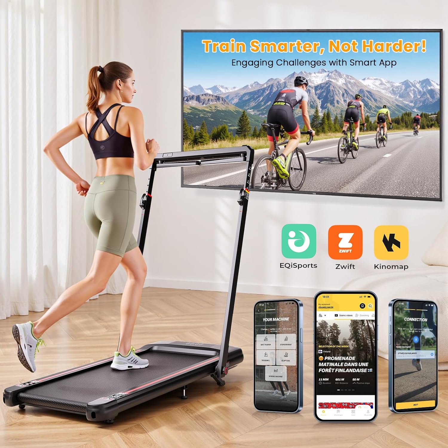 Walking Pad Treadmill with Desk Workstation, 3.0HP Under Desk Treadmills with 8% Incline Handle Bar, Foldable Portable Treadmill for Home Office, 300lbs Capacity, Remote Control, APP - Image 7