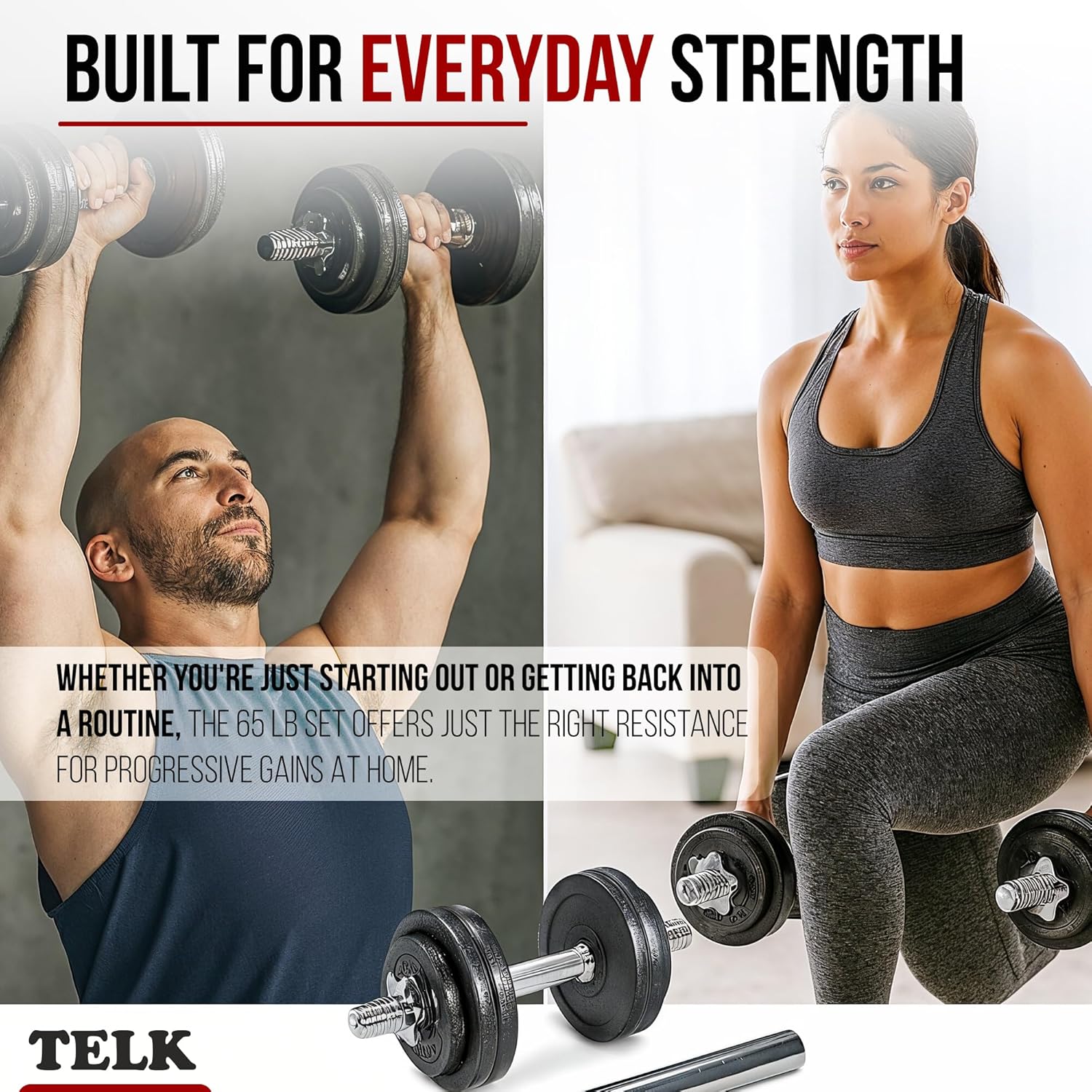 TELK – Adjustable Dumbbell Set – Home Gym Weight Set with Baked Enamel Cast Iron Plates – Space-Saving Free Weights for Strength Training - Image 6