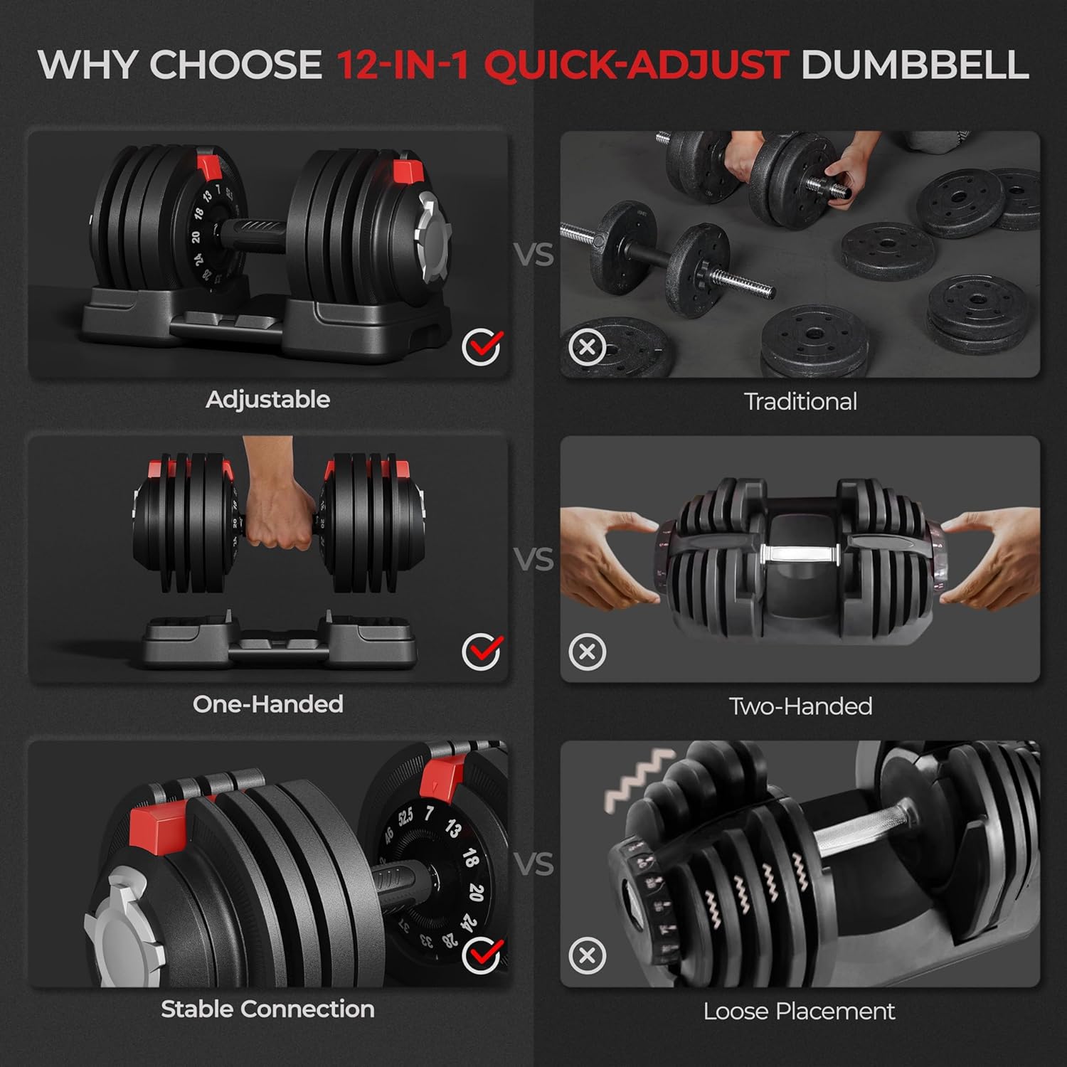 Yaheetech Adjustable Dumbbell Set 28/40/52.5/90LBS Adjustable Dumbbells Fast Adjust Dumbbell Weight Set with Anti-Slip Handle and Tray for Men/Women Home Gym Strength Training Equipment Single/Pair - Image 6