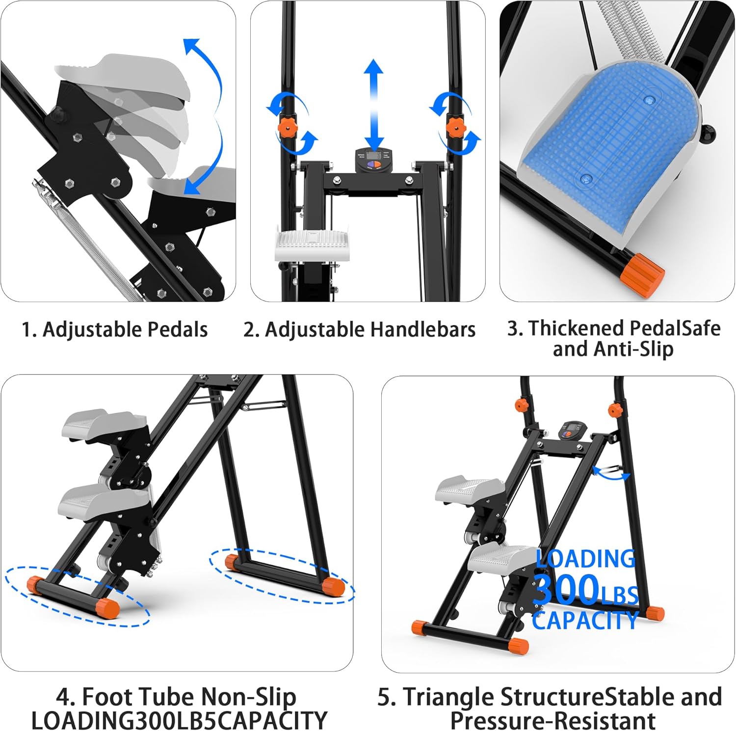 Stair Stepper for Home Gym - Foldable Vertical Climber Machine for Full-Body Workout, Cardio Exercise Machine with LCD Monitor, Adjustable Handlebar&Non-Slip Pedals -for Women&Men - Image 2