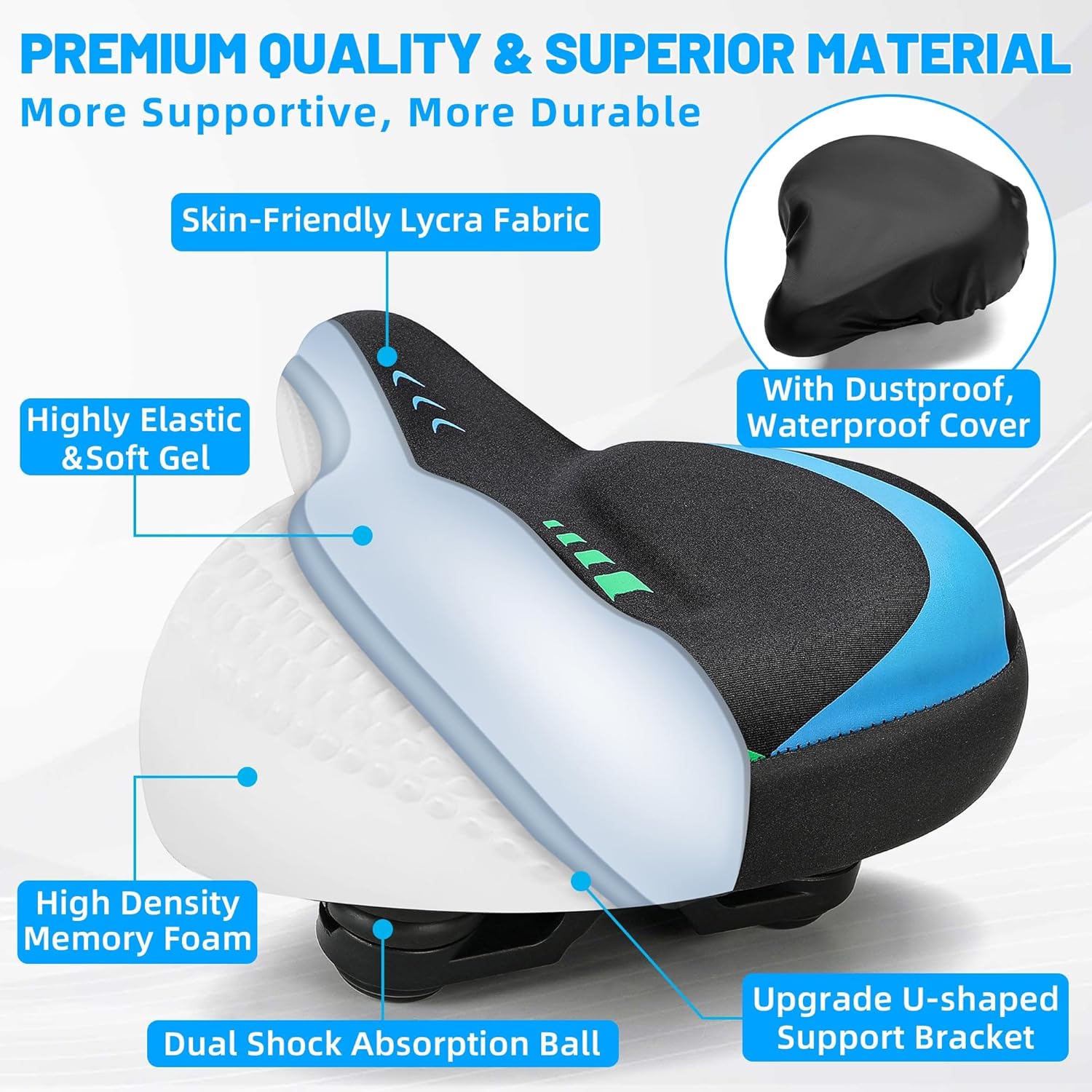 Oversized Bike Seat for Men & Women, Comfortable Gel Padded, Extra Wide Bicycle Seat Cushion Comfort, Replacement Saddle for Peloton, Stationary Exercise Bike, Mountain Bike, Cruiser, City Bike - Image 4