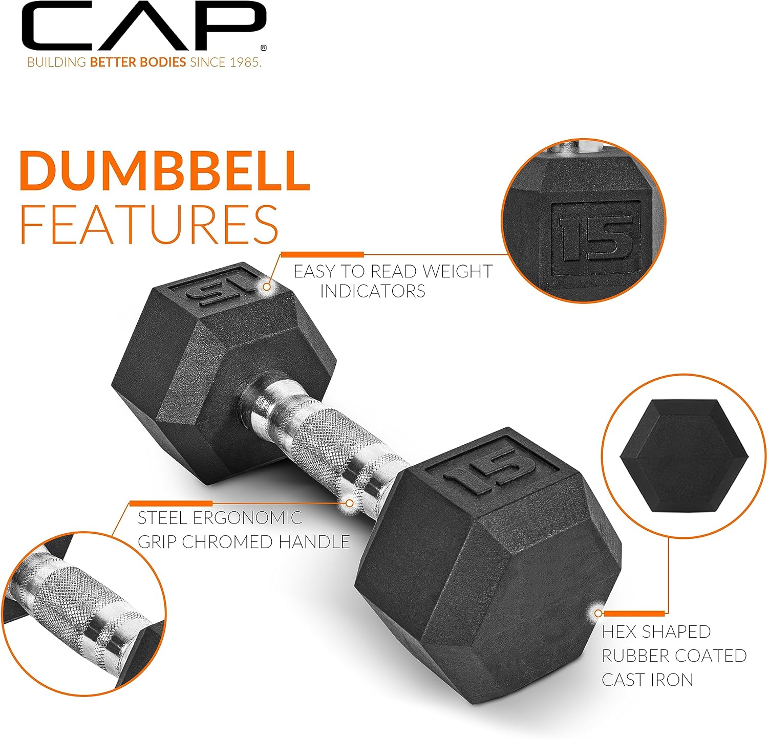 CAP Barbell Rubber Coated Dumbbell Weight Set with Vertical Rack | 100 lb, 150 lb, and 210 lb Options - Image 3