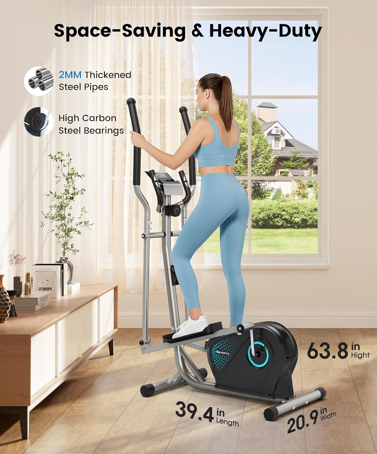 THERUN Elliptical Machine, Ultra-Quiet Elliptical Exercise Machine for Home, 6KG Flywheel Elliptical Trainer, 16 Resistance Levels Elliptical Training Machines w/Pulse Sensor, LCD Monitor - Image 4