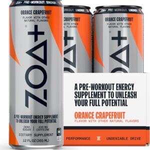 ZOA+ Pre-Workout Energy Drink Supplement – NSF Certified for Sport with Zero Sugar, Nitric Oxide Support, B & D Vitamins, Amino Acids, and Electrolytes (Orange Grapefruit)