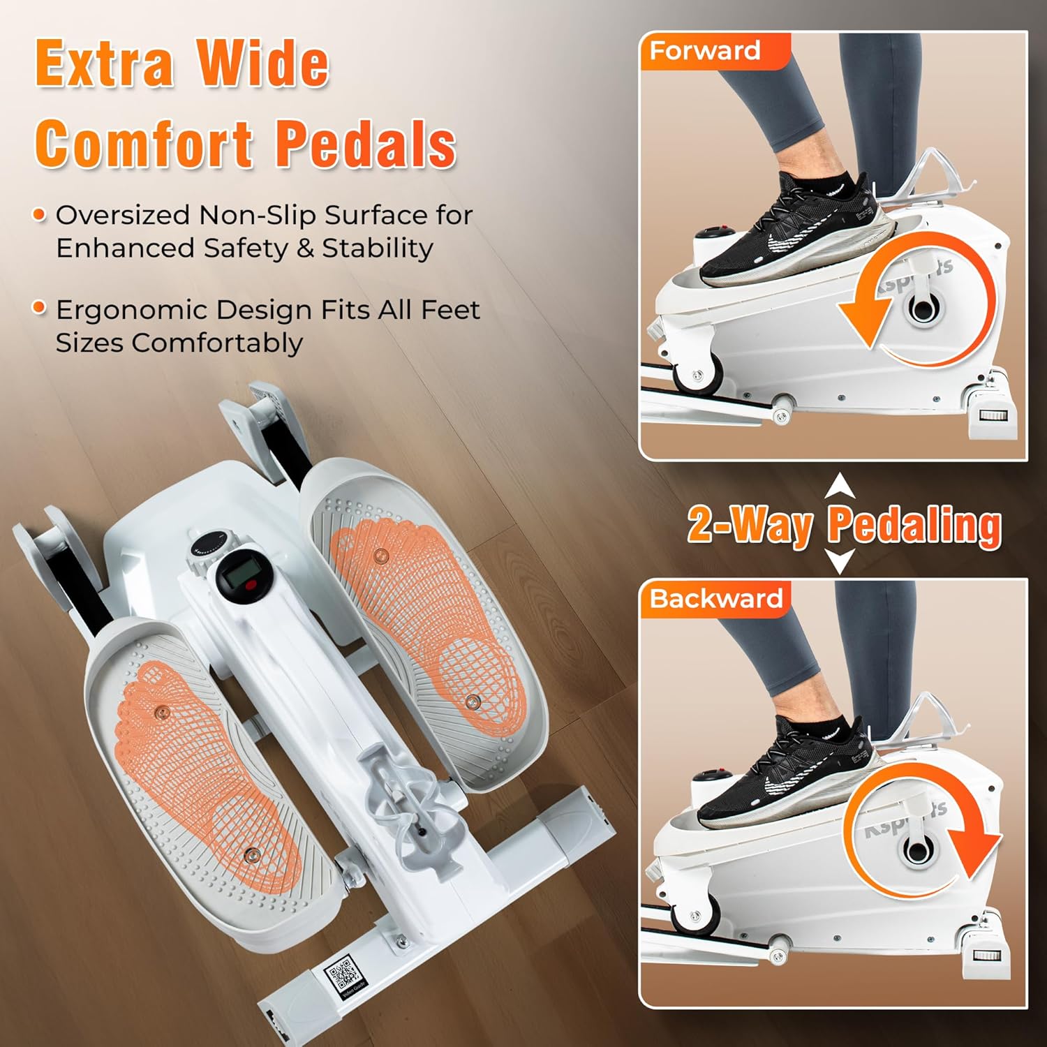 Ksports Mini Elliptical with Optional Handles & Seat, 3 Levels Manual Incline, Quiet Infinite Adjustable Magnetic Resistance, and LED Display – Joint-Friendly and Versatile Design - Image 7