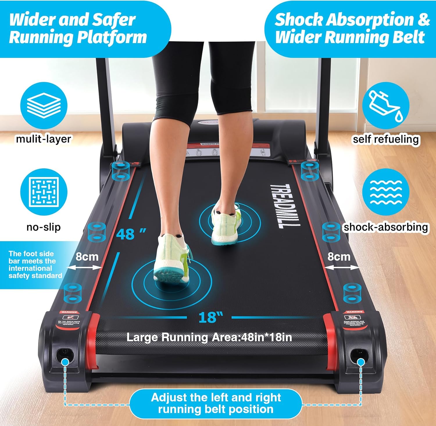 Treadmill with Auto Incline,Running Machine with Heart Sensor,3.5 HP Quiet Brushless,8.7 MPH, Shuttle Buttons,48 * 18in Running Area,Folding Treadmill for Home Office Indoor Cardio Exercise - Image 3