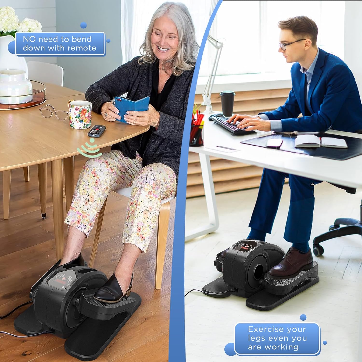 Under Desk Elliptical Machine, Mini Ellipse Leg Exerciser Electric Seated Pedal Fully Assembled Quiet Compact for Seniors Portable Stepper with Remote Control for Home - Image 3