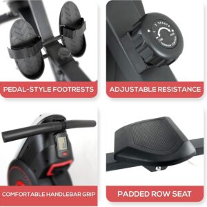SereneLife Digital Folding Rowing Machines Magnetic – 8 Level Magnetic Resistance Rowing Machine Exercise – Foldable Travel Portable Rower Fitness Trainer Rowing Machine with LCD Monitor