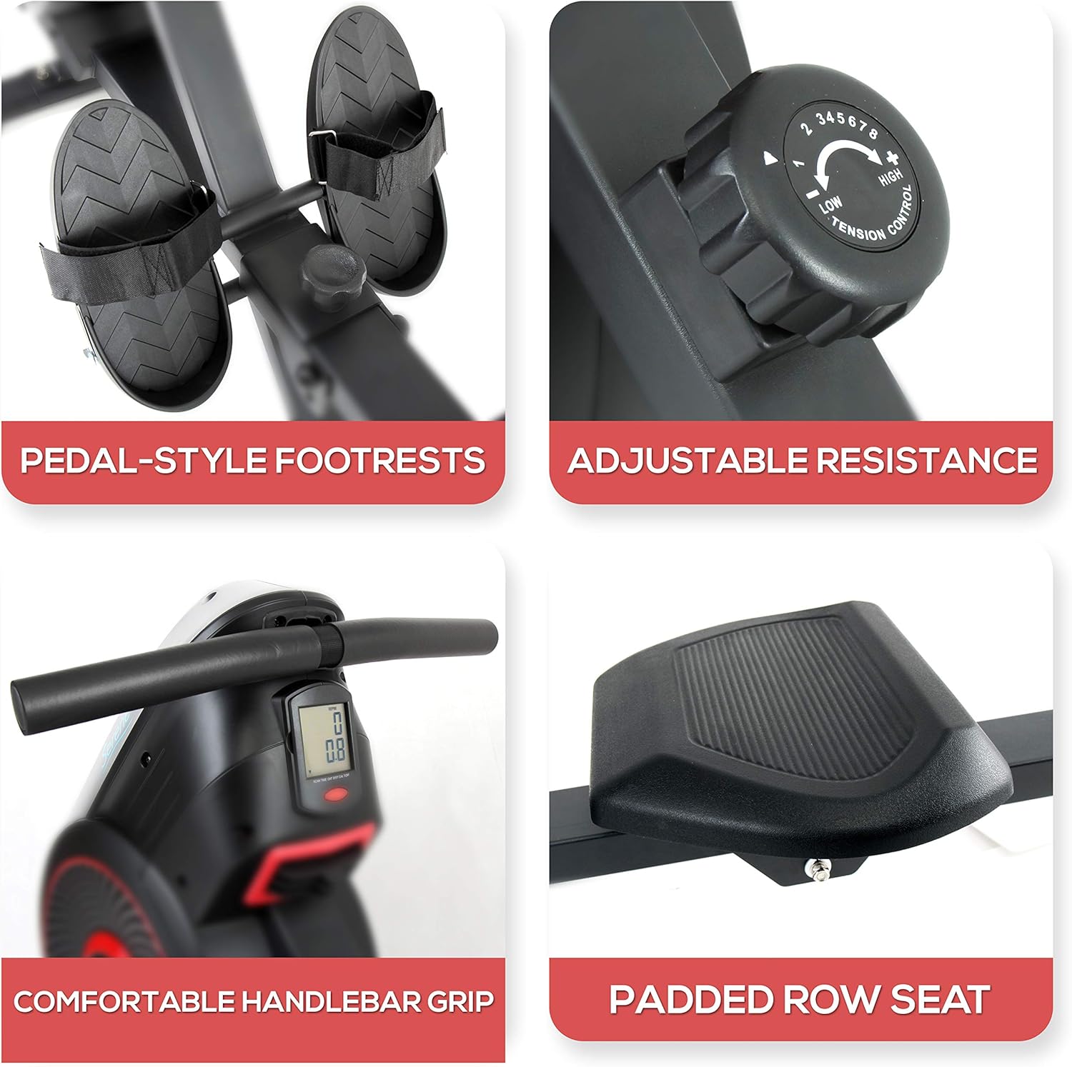 SereneLife Digital Folding Rowing Machines Magnetic - 8 Level Magnetic Resistance Rowing Machine Exercise - Foldable Travel Portable Rower Fitness Trainer Rowing Machine with LCD Monitor - Image 2