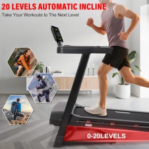 ECHANFIT Heavy Duty Treadmill for Home, 20% Auto Incline Treadmill 400 LB Capacity, 20″ Wide Deck, 0.6-12 MPH, LED Display, Bluetooth Speaker, Foldable with App