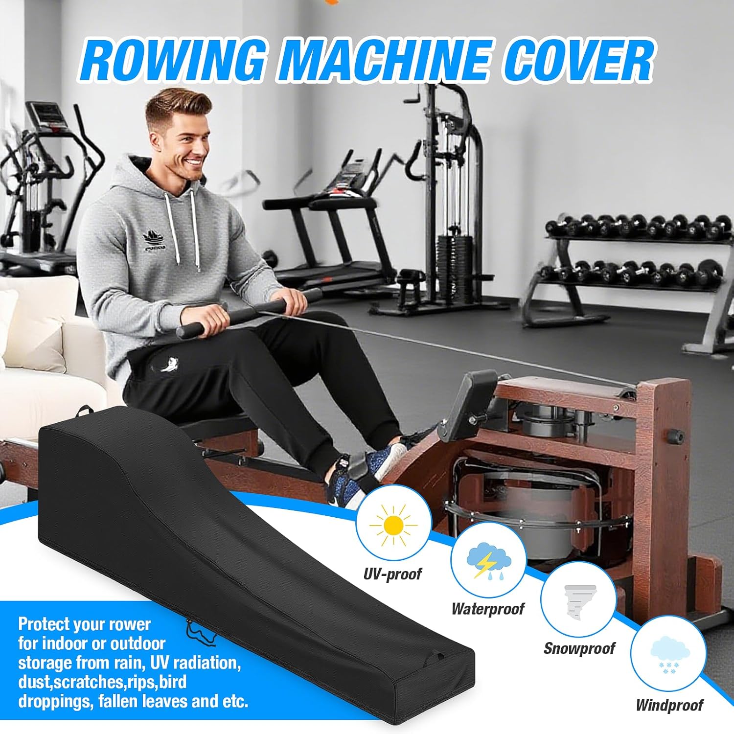 Rowing Machine Cover compatible with YOSUDA Water Rowing Machine(Cover Only), 420D Rowing Machines Covers For Home, 43.3"L x 20.5"W x 17.7"H, For Home Gym Garage - Indoor & Outdoor Use - Image 5