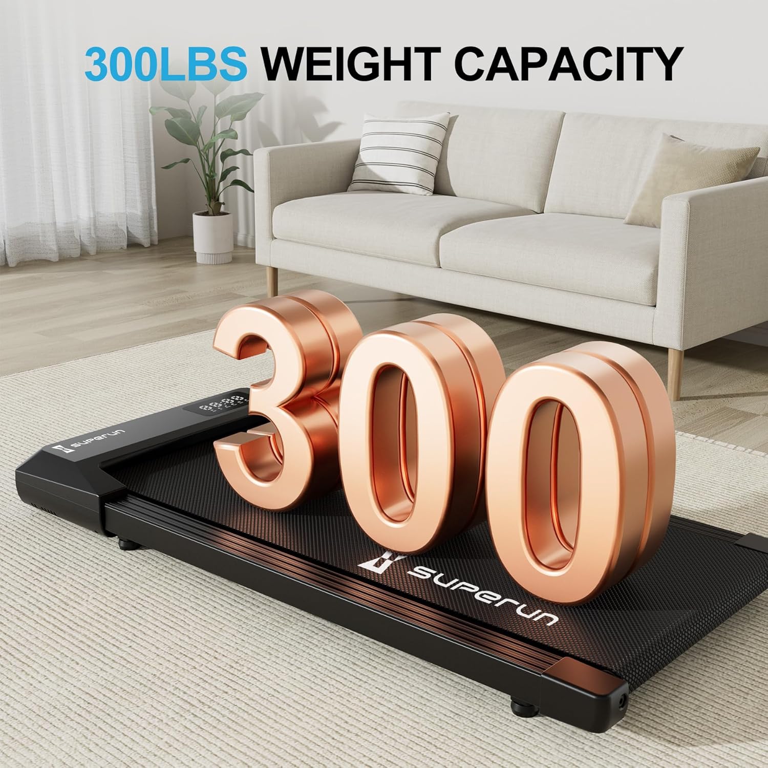 SupeRun Walking Pad, Under Desk Treadmill, 3 in 1 Portable Treadmill with Remote Control LED Display, 2.5 HP Quiet Walking Jogging Machine for Office Home Use, 300 Lbs Capacity - Image 8