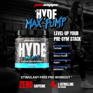 PROSUPPS Mr. Hyde Max Pump Pre Workout Powder – Stim-Free Preworkout Supports Blood Flow, Muscle Volume & Endurance – Caffeine-Free Nitric Oxide Gym & Fitness Supplements (Blue Razz, 20 Servings)