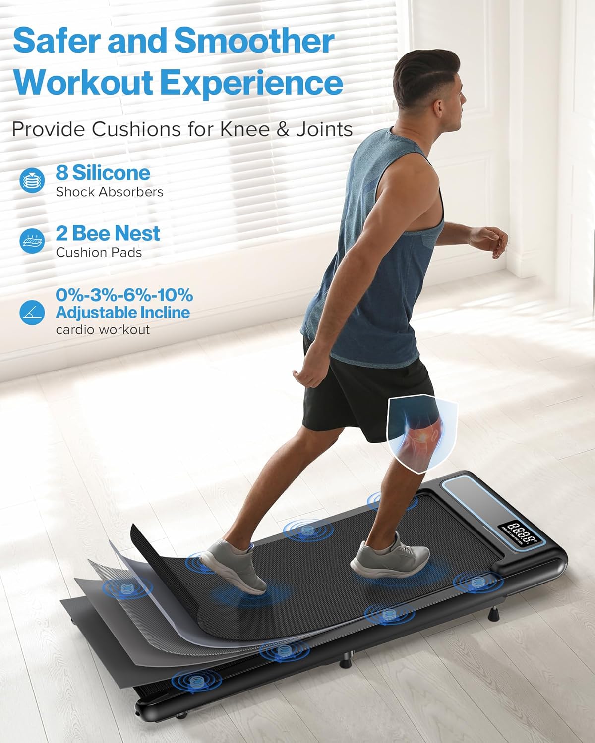 10% Incline Under Desk Walking Pad, 2.5HP Low Noise Treadmill for Home Office Apartment, 3 in 1 Lightweight Running Machine for Small Space, Works with Apps & Mute Remote Control, No Installation - Image 7