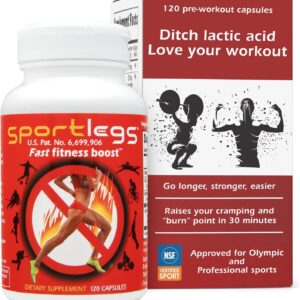 SPORTLEGS Fast Fitness Boost Pre Workout for Men and Women, Lactic Acid Supplement, Sports Endurance Fuel, Endurance Supplements for Runners – NSF Certified for Sport,120-Capsule Bottle, Pack of 1