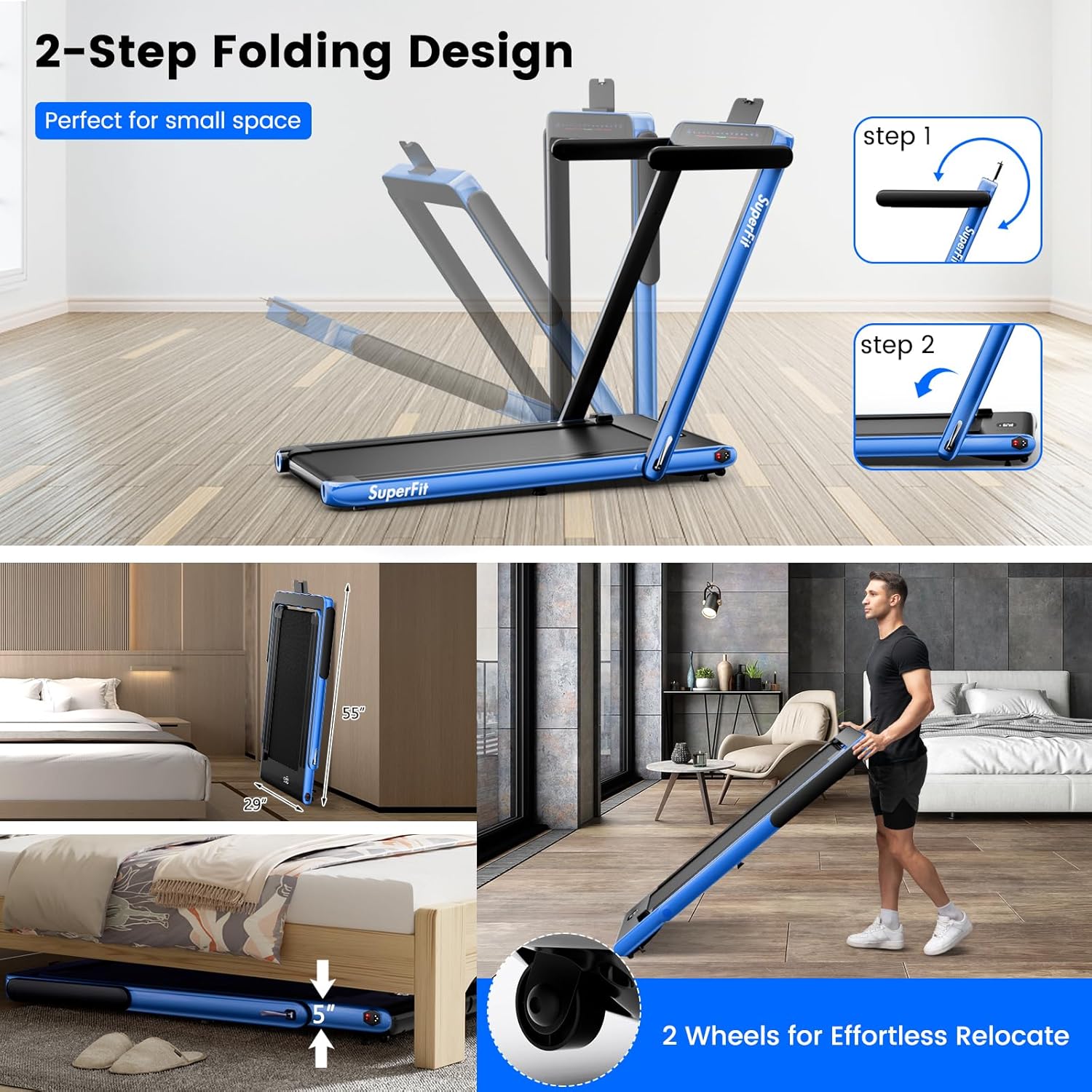 GYMAX Walking Pad, Dual LED Display Free Installation Running Machine w/Smart App/Remote Control & Bluetooth Speaker, 2 in 1 Foldable Portable Under Desk Treadmill for Small Space Home Office - Image 3