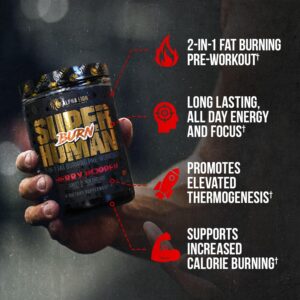 ALPHA LION Superhuman Burn – 2 in 1 Metabolism Booster Pre Workout and Thermogenic Fat Burner for Men – Appetite Suppressant and Weight Loss Supplement (21 Servings, Sweet Black Cherry Flavor)