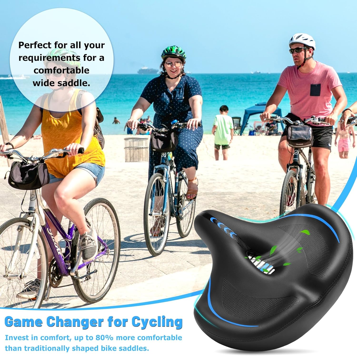 Oversized Bike Seat for Men & Women Comfort, Extra Wide Bicycle Seat Cushion, Comfortable Soft Padded, Large Replacement Saddle for Peloton, Stationary Exercise Bike, Cruiser, City Bike, Ebike - Image 6