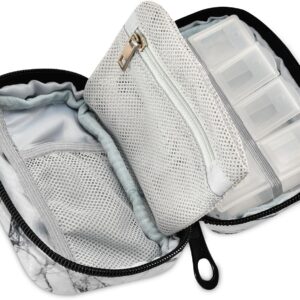 Marble Pill Case, Portable Weekly Pill Box Bag Container 7 Days Pill Organizer Vitamin Supplement Holder with Zipper for Travel Family Business Gym