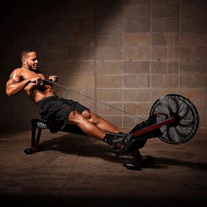 Stamina X Air Rower – Rower Machine with Smart Workout App – Rowing Machine with Air Resistance for Home Gym Fitness – Up to 250 lbs Weight Capacity – Black/Red
