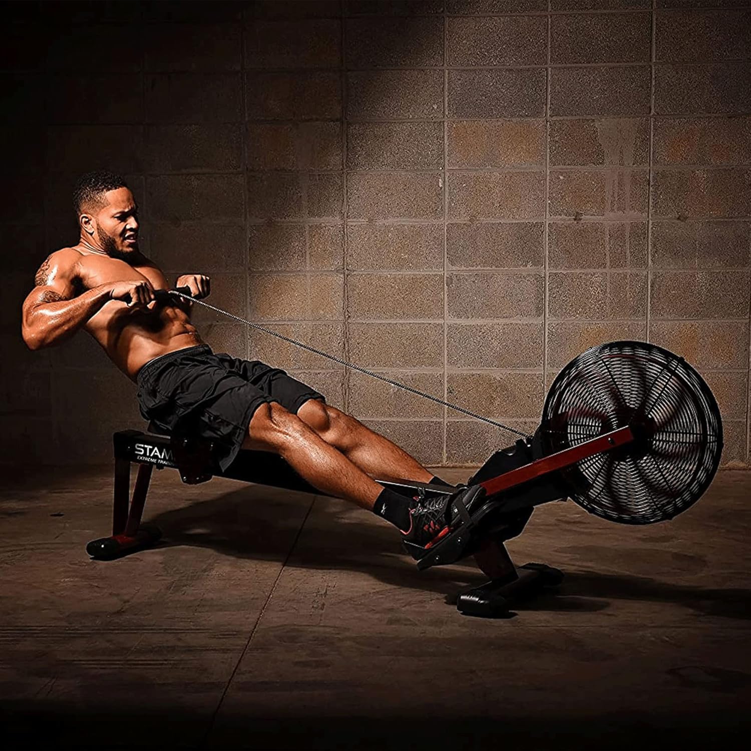 Stamina X Air Rower - Rower Machine with Smart Workout App - Rowing Machine with Air Resistance for Home Gym Fitness - Up to 250 lbs Weight Capacity - Black/Red - Image 2