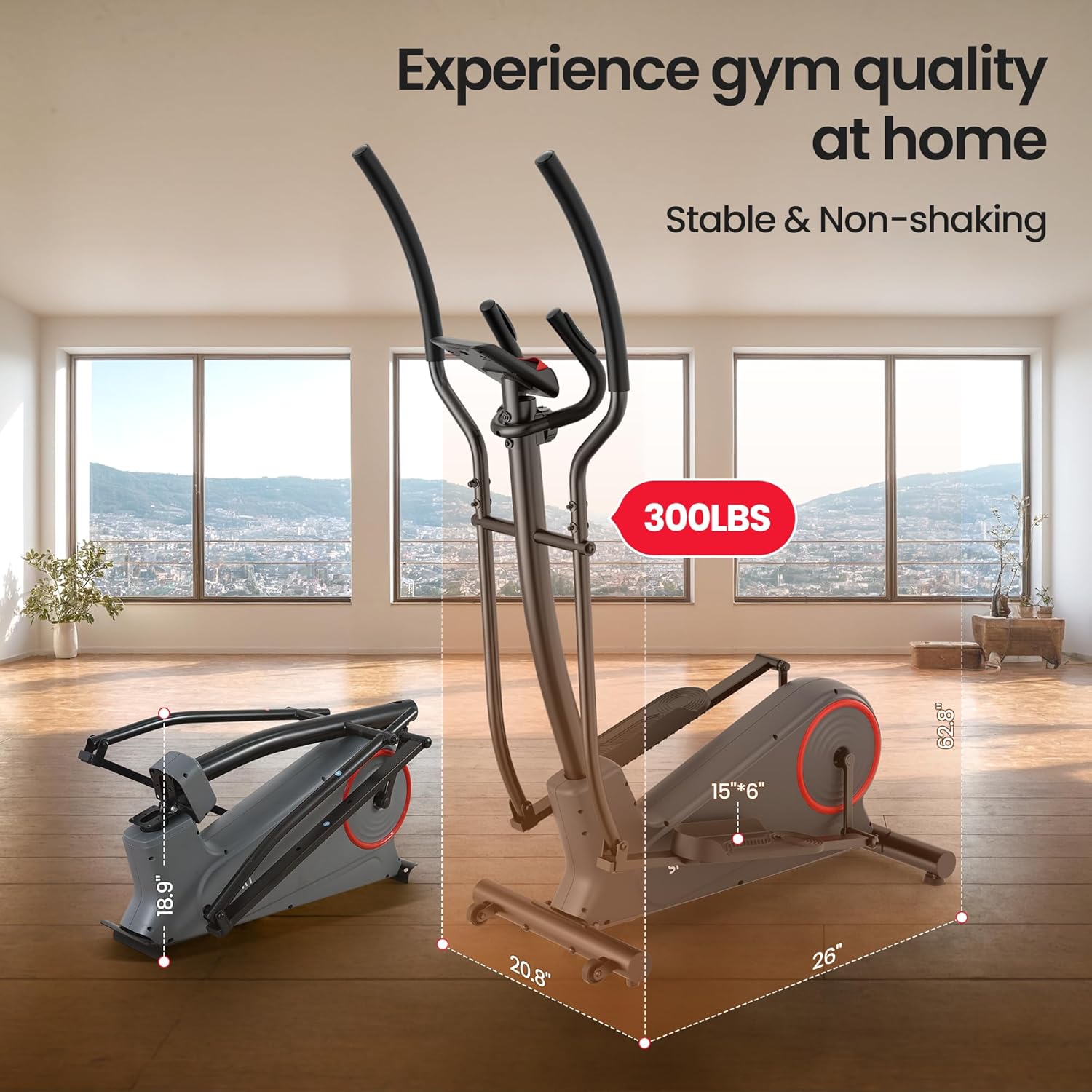 Elliptical Exercise Machine Elliptical Machine for Home with 8 Levels Adjustable Resistance LCD Monitor Pulse Monitor 13IN Stride 300 LBS Weight Capacity Hyper-Quiet Fitness - Image 4