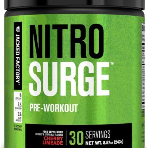 Jacked Factory NITROSURGE Pre Workout Supplement – Endless Energy, Instant Strength Gains, Clear Focus, Intense Pumps – NO Booster & Preworkout Powder with Beta Alanine – 30 Servings, Cherry Limeade