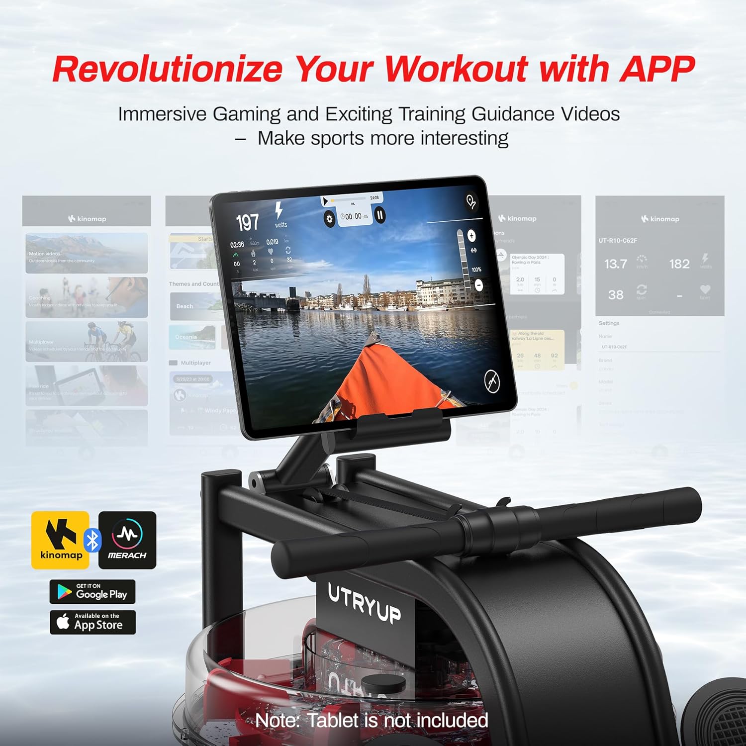 Magnetic Rowing Machines for Home (R05), Water Rowing (R10), 16 Levels of Quiet Resistance Foldable Compact Rowing Machine 350 LB Weight Capacity with Bluetooth, App Supported, Tablet Holder - Image 6