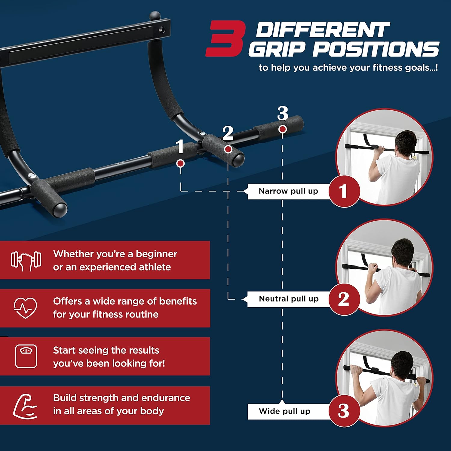 Sagler Pull up bar Doorway Heavy Duty Chin up bar Trainer for Home Gym Doorway Pull up bar or dip bar - Image 4
