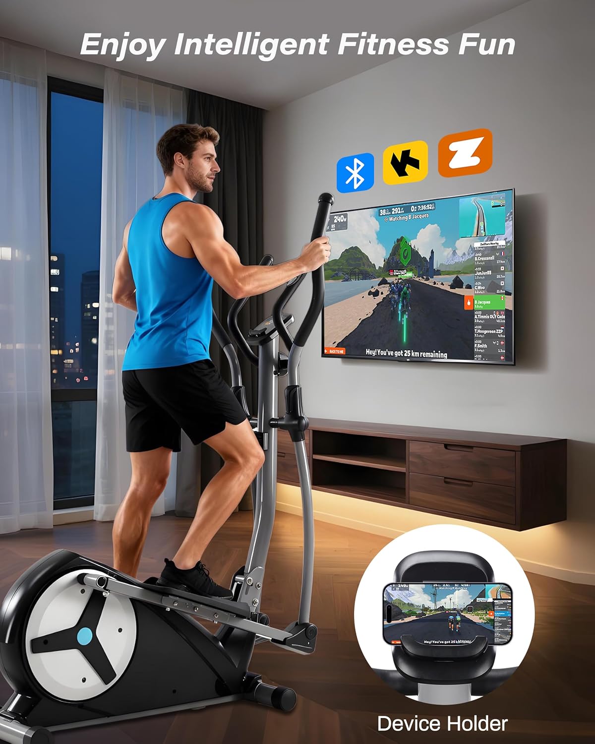ECHANFIT Elliptical Exercise Machine for Home - Elliptical Machine with Backlit Display, Pulse Sensor, 16-Level Magnetic Resistance, App Bluetooth - Image 3